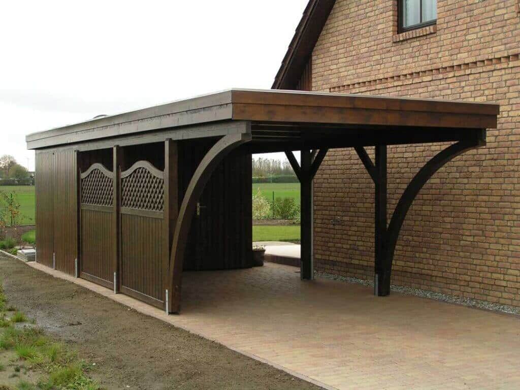 Carport lasiert Flachdach Carport nach Maß mit Geräteraum